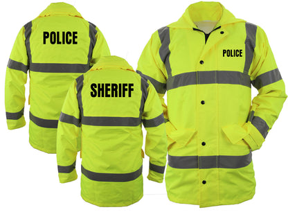 Stars Uniform Police/ Sheriff High Visibility Raincoat With Reflective Stripes (Lime Green) - Primary View