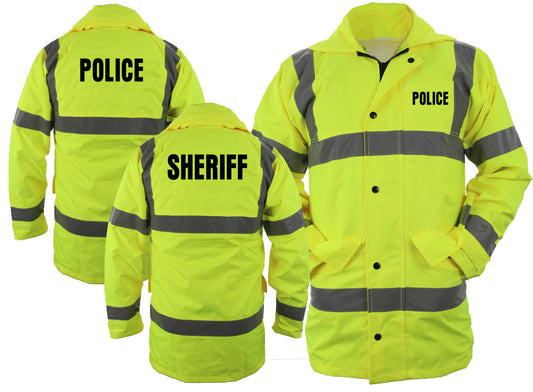 Stars Uniform Police/ Sheriff High Visibility Raincoat With Reflective Stripes (Lime Green) - Primary View