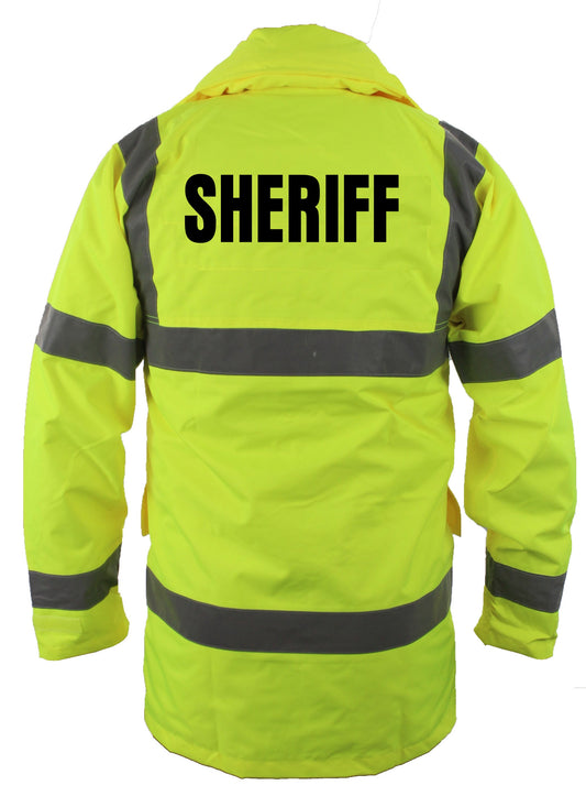 Stars Uniform Police/ Sheriff High Visibility Raincoat With Reflective Stripes (Lime Green) - Alternate View