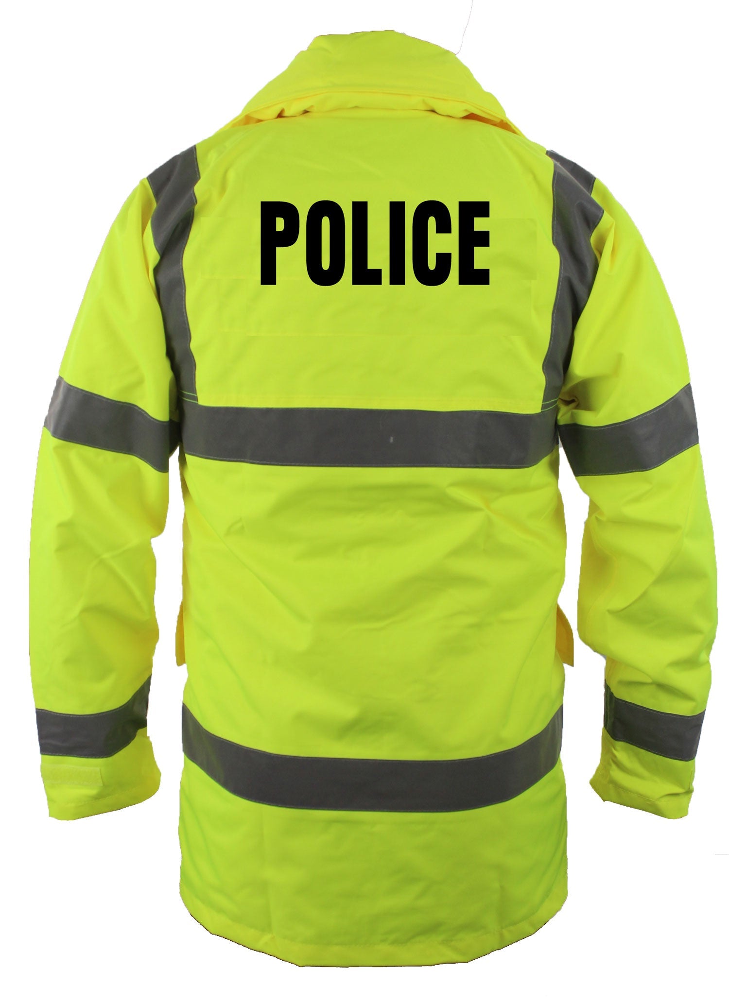 Stars Uniform Police/ Sheriff High Visibility Raincoat With Reflective Stripes (Lime Green) - Detail View 2