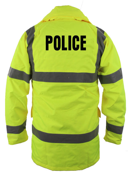 Stars Uniform Police/ Sheriff High Visibility Raincoat With Reflective Stripes (Lime Green) - Detail View 2