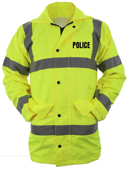 Stars Uniform Police/ Sheriff High Visibility Raincoat With Reflective Stripes (Lime Green) - Detail View 3