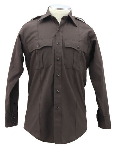 Stars Uniform Poly-Rayon Long Sleeve Uniform Shirts (Brown) - Alternate View