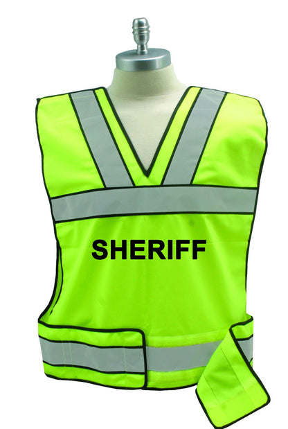 Stars Uniform Reflective Safety Vest with Police, Sheriff and Event Staff ID (Lime Green) - Detail View 1