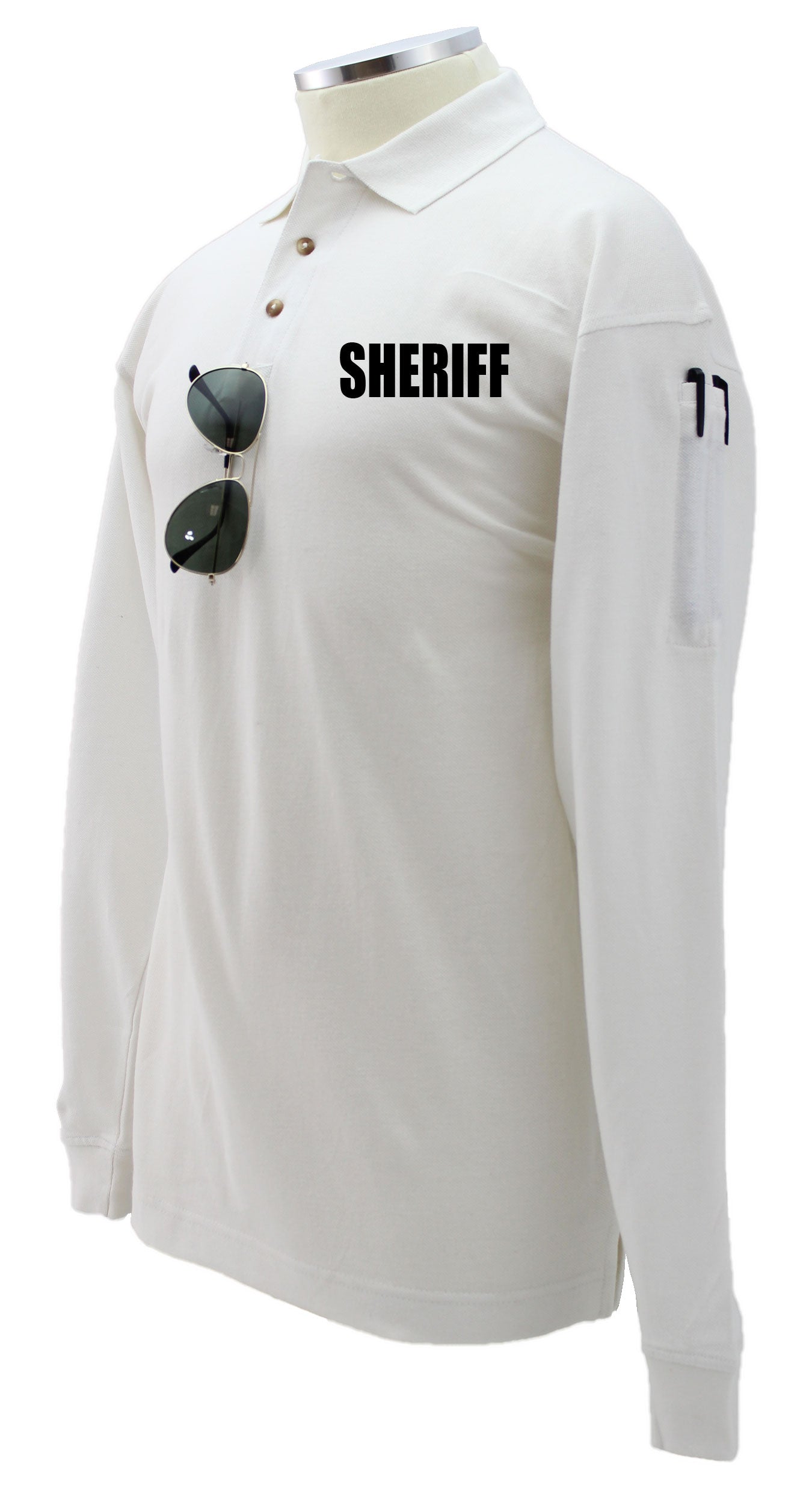 Stars Uniform Sheriff Preshrunk 100% Polycotton Tactical Long Sleeve Polo Shirt - Detail View 2