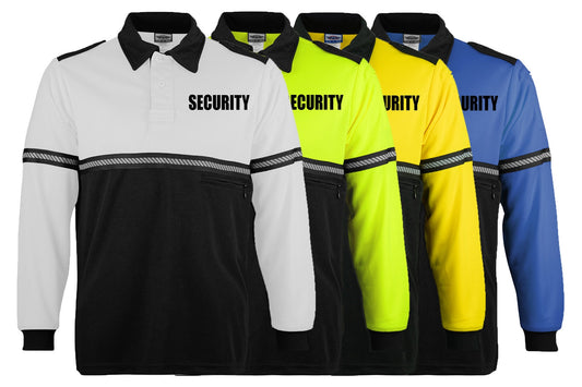 Stars Uniform Two Tone Long Sleeve Bike Patrol Shirt with Zipper Pocket and Hash Stripes with Security ID - Primary View