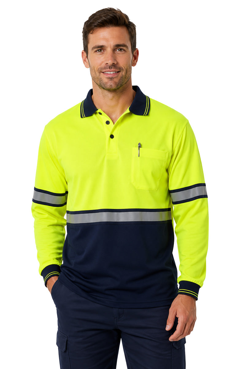 Stars Uniform Two Tone Long Sleeve Polo Shirt with Reflective Stripes - Primary View