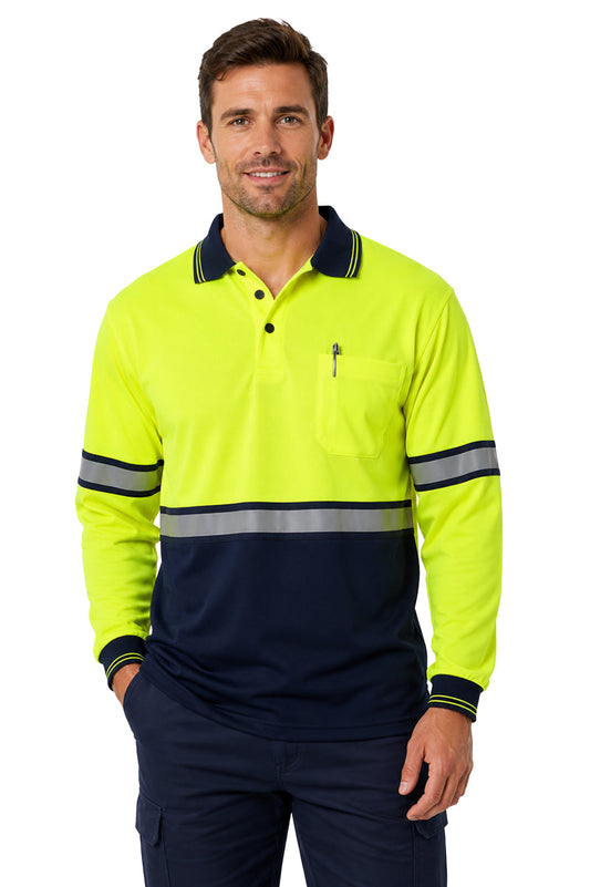 Stars Uniform Two Tone Long Sleeve Polo Shirt with Reflective Stripes - Primary View
