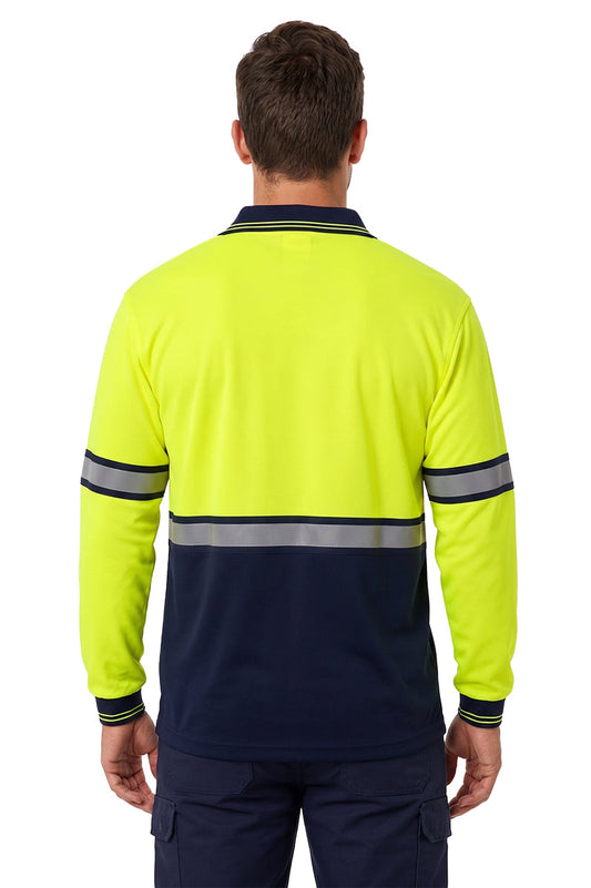 Stars Uniform Two Tone Long Sleeve Polo Shirt with Reflective Stripes - Alternate View