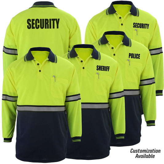 Stars Uniform Two Tone Long Sleeve Polo Shirt with Reflective Stripes and ID - Primary View