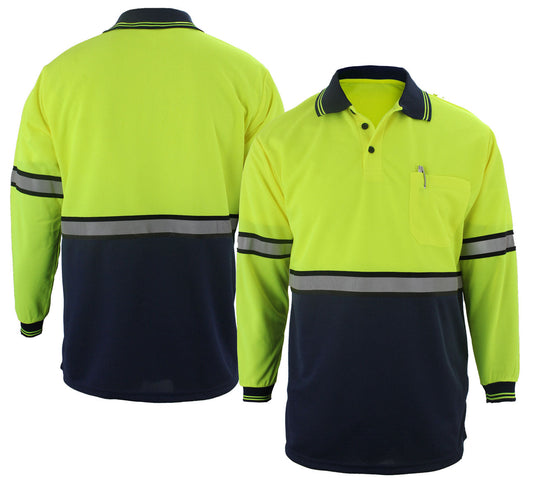 Stars Uniform Two Tone Long Sleeve Polo Shirt with Reflective Stripes and ID - Alternate View