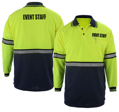 Stars Uniform Two Tone Long Sleeve Polo Shirt with Reflective Stripes and ID - Detail View 1