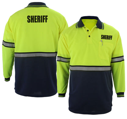 Stars Uniform Two Tone Long Sleeve Polo Shirt with Reflective Stripes and ID - Detail View 2