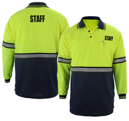 Stars Uniform Two Tone Long Sleeve Polo Shirt with Reflective Stripes and ID - Detail View 50