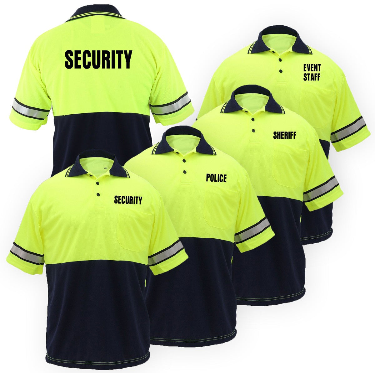 Stars Uniform Two Tone Polyester Polo Shirt with Reflective Stripes and ID - Primary View