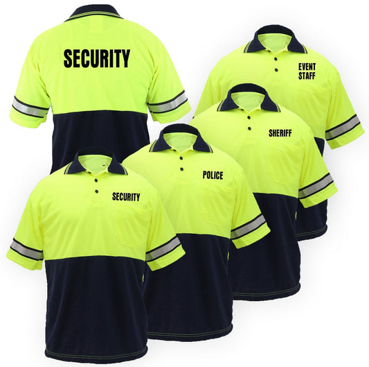Stars Uniform Two Tone Polyester Polo Shirt with Reflective Stripes and ID - Primary View