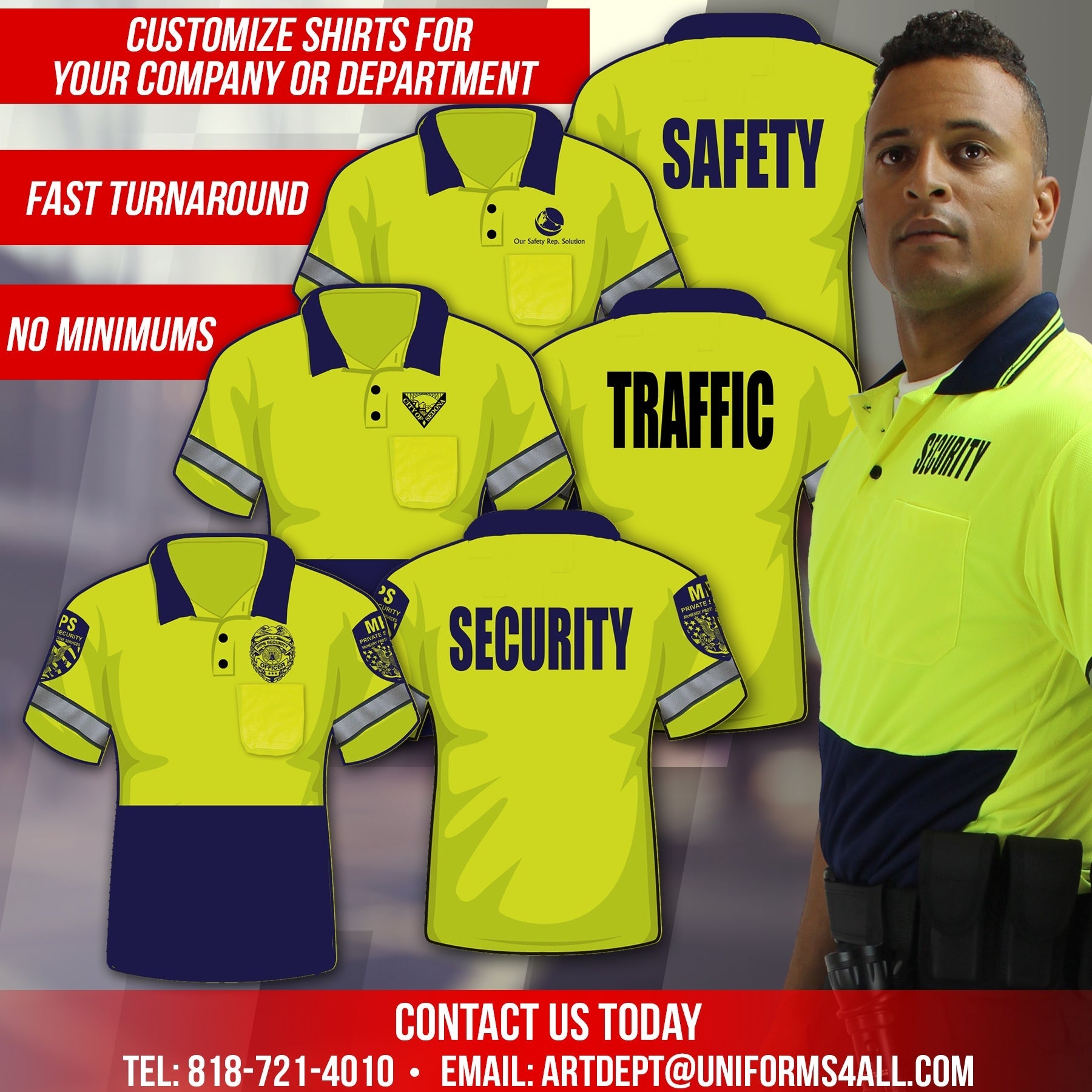 Stars Uniform Two Tone Polyester Polo Shirt with Reflective Stripes and ID - Detail View 17