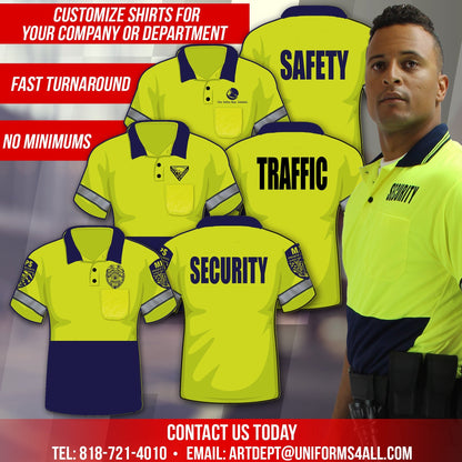 Stars Uniform Two Tone Polyester Polo Shirt with Reflective Stripes and ID - Detail View 17