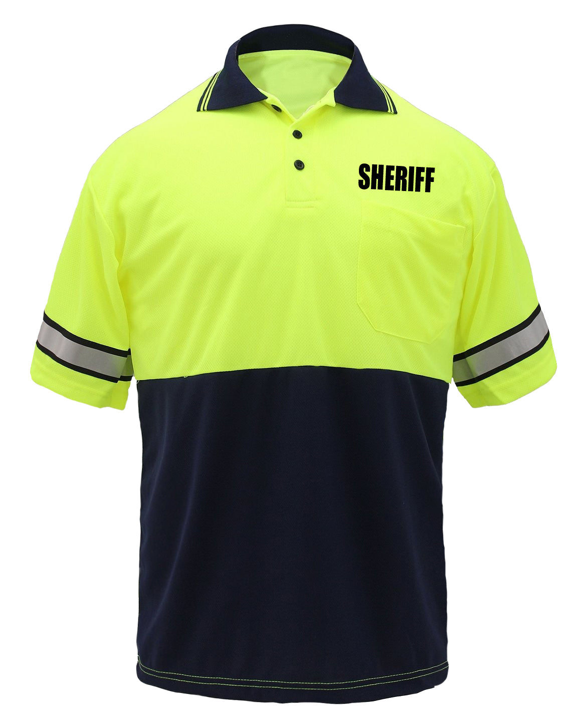 Stars Uniform Two Tone Polyester Polo Shirt with Reflective Stripes and ID - Detail View 3