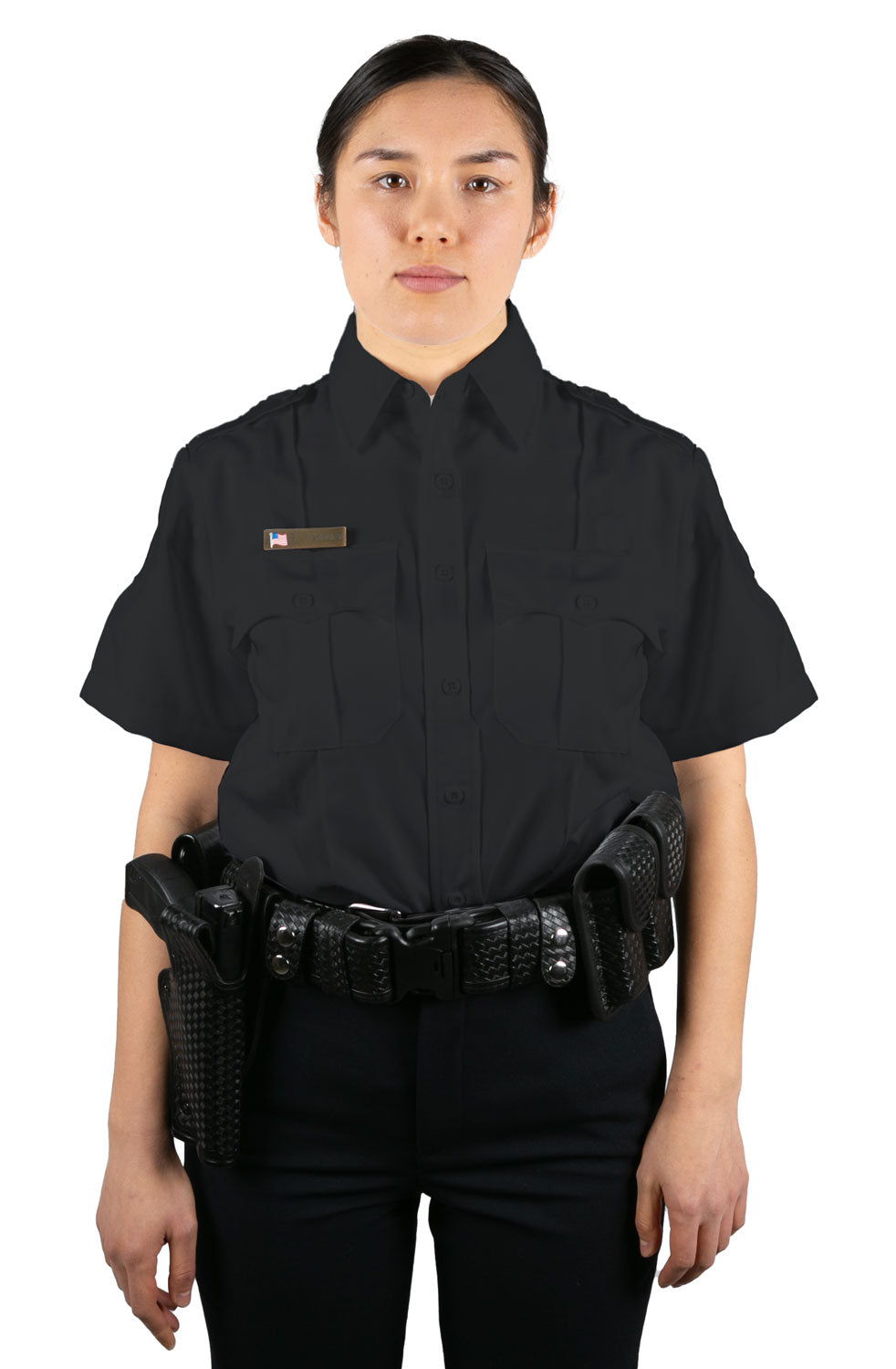 Stars Uniform Womens 100% Polyester 4 Pocket Hidden Zipper Uniform Shirt - Short Sleeve - Alternate View