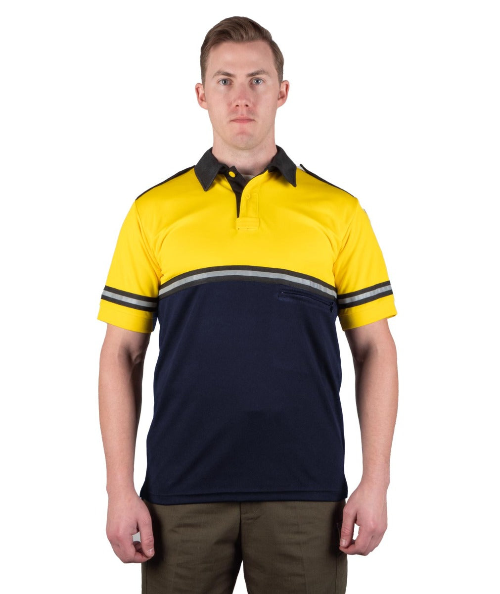 Stars Uniform Two Tone Bike Patrol Shirt with Zipper Pocket - Yellow and Navy Blue