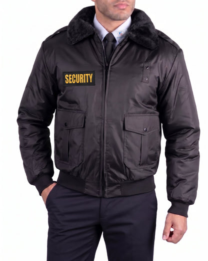 Watch-Guard Black Security Bomber Jacket with Reflective ID - Gold