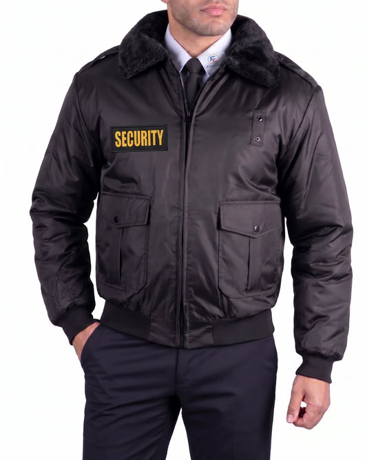 Watch-Guard Black Security Bomber Jacket with Reflective ID - Gold