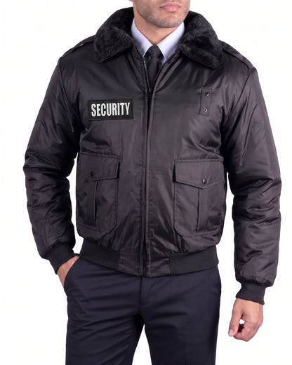 Watch-Guard Black Security Bomber Jacket with Reflective ID - White