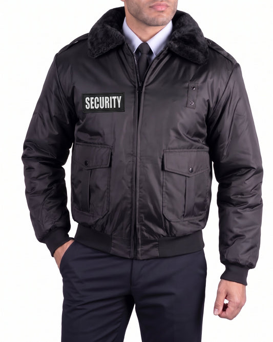 Watch-Guard Black Security Bomber Jacket with Reflective ID - White